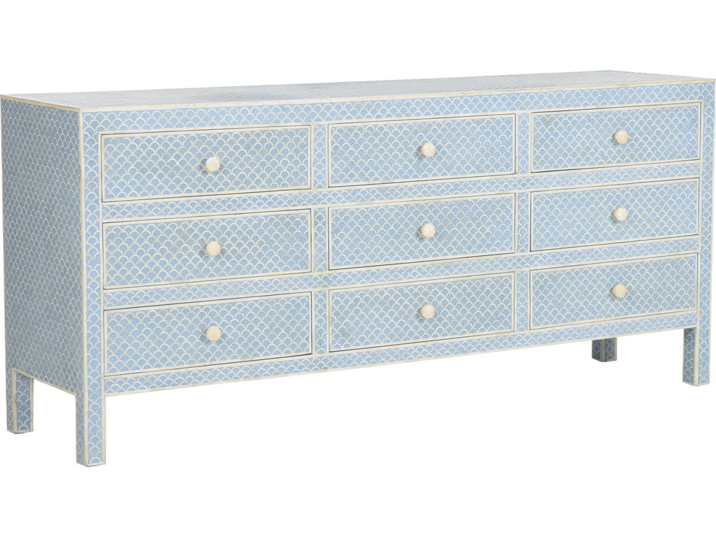 Milford 9-Drawer Bone Inlay Dresser in White and Blue