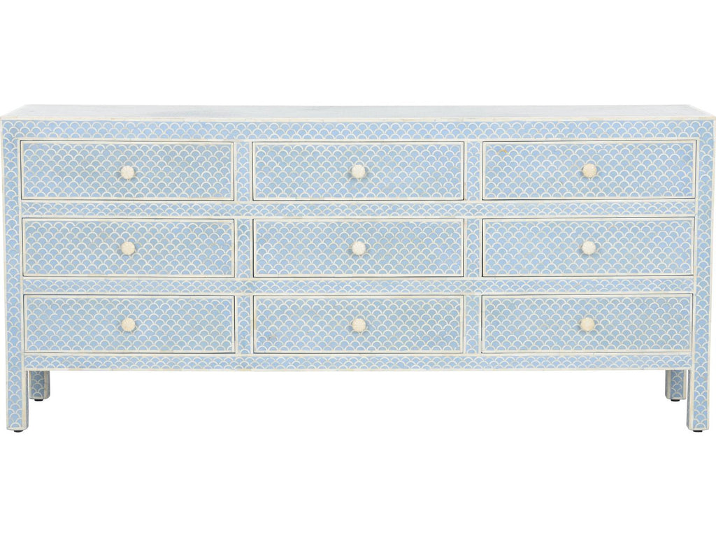 Milford 9-Drawer Bone Inlay Dresser in White and Blue