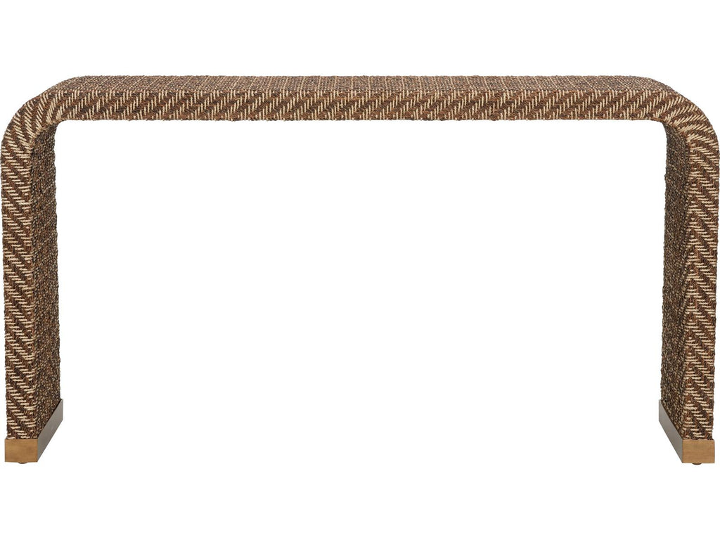 Bill Cain Rope Waterfall Console Table in Brown and Gold Abaca Rope