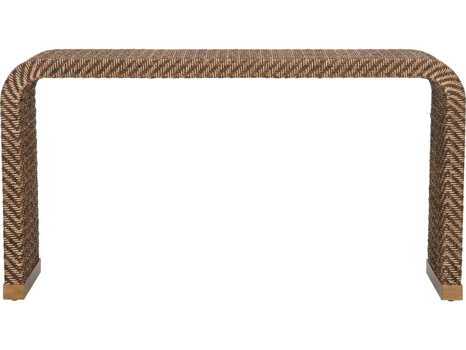 Bill Cain Rope Waterfall Console Table in Brown and Gold Abaca Rope
