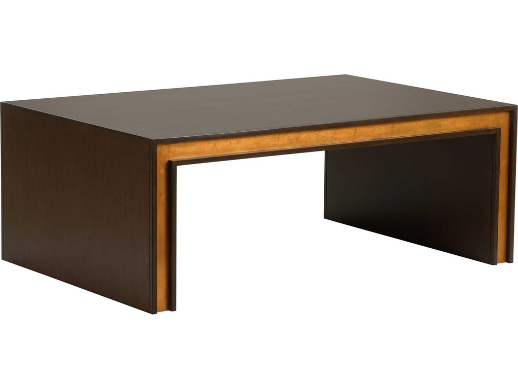 Jamie Merida Rectangular Wood Mahogany Antique Gold Leaf Baldwin Coffee Table
