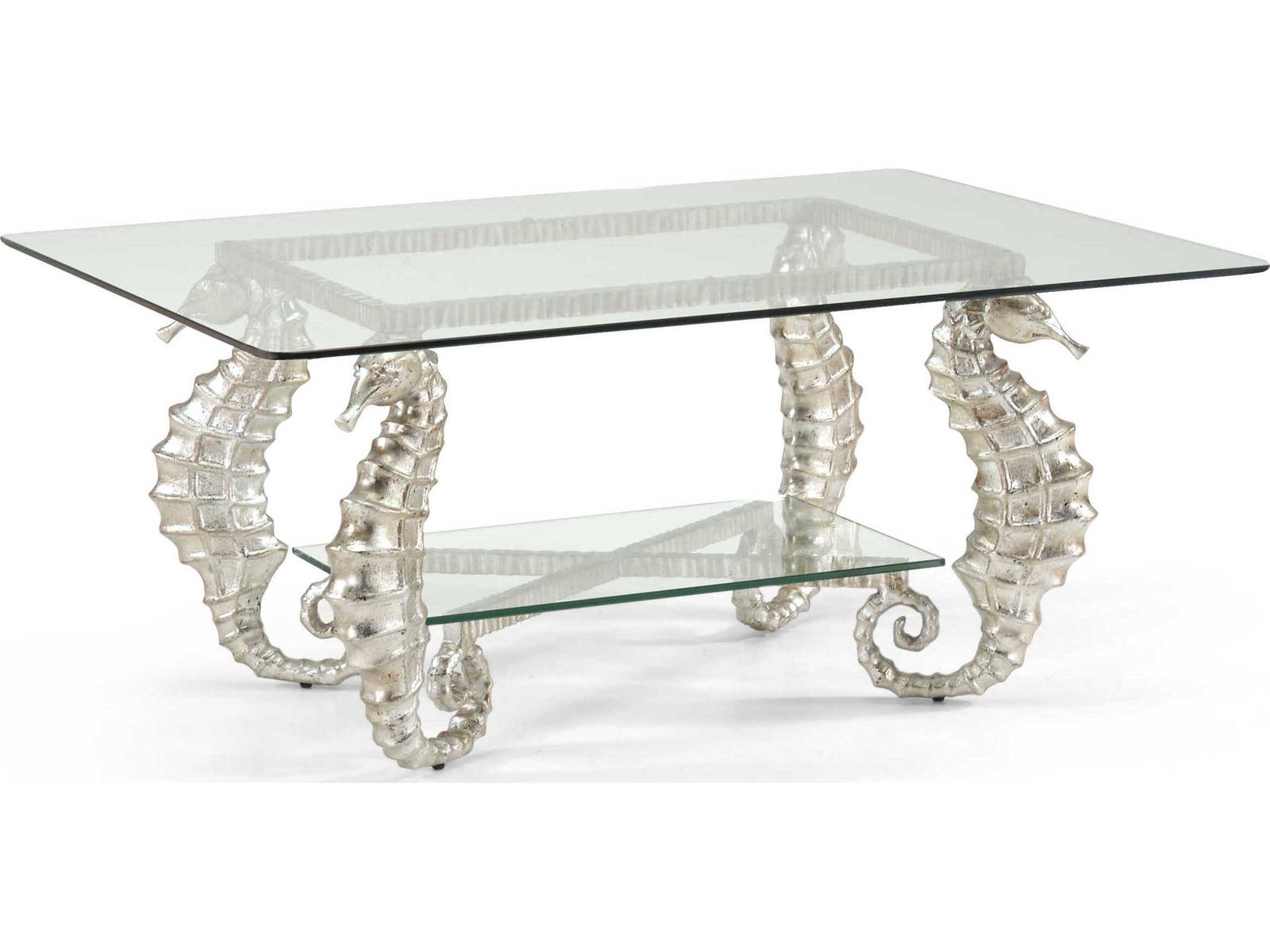 Seahorse Rectangular Coffee Table Silver Leaf Glass Top