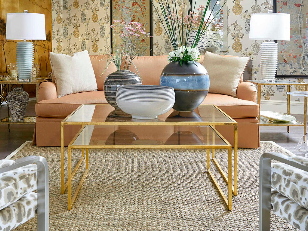 Nested Rectangular Glass Gold Leaf Coffee Table