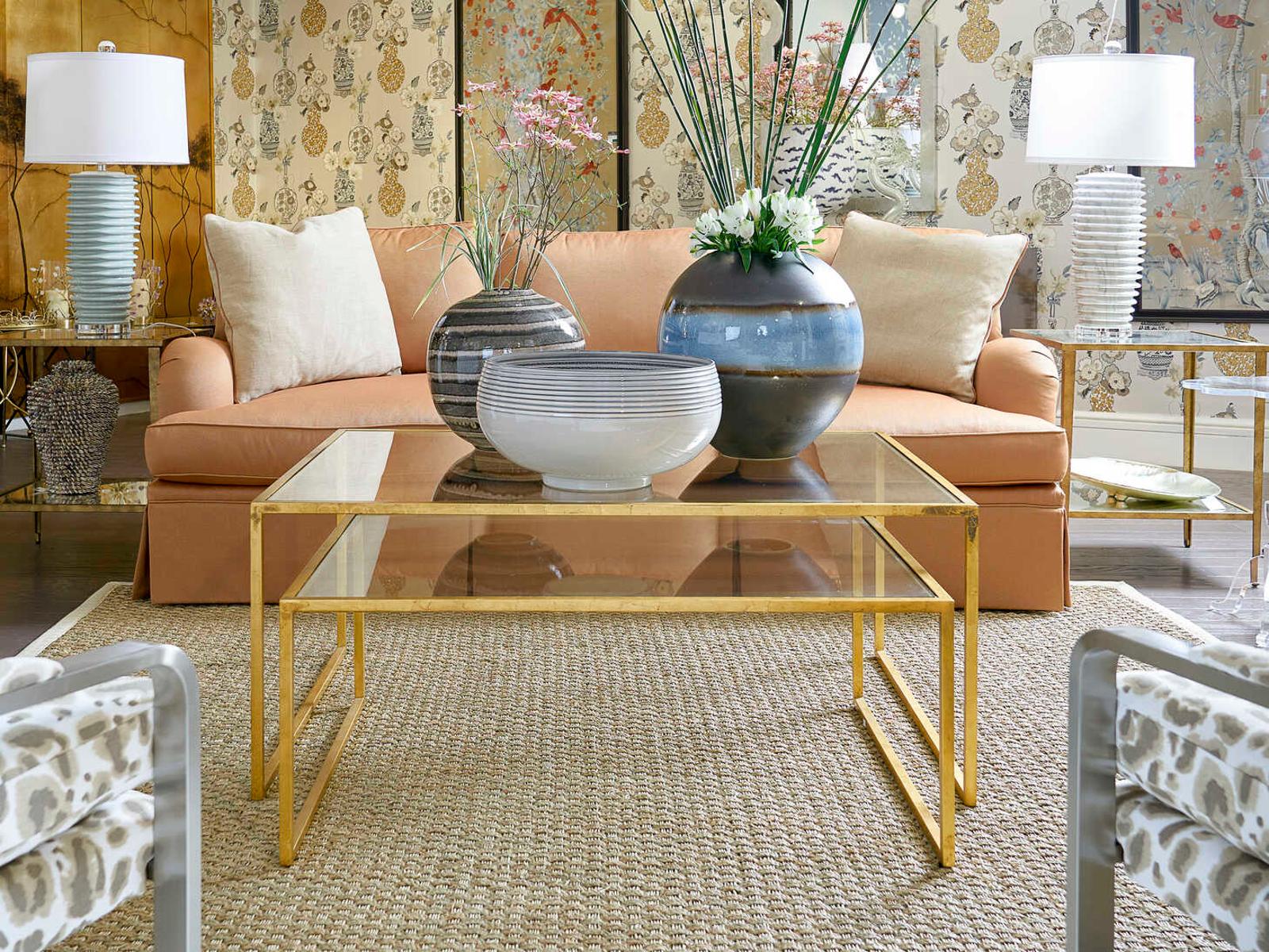 Nested Rectangular Glass Gold Leaf Coffee Table