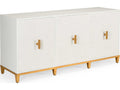 Avery Console Table in White with Raffia Doors and Gold Leaf Hardware