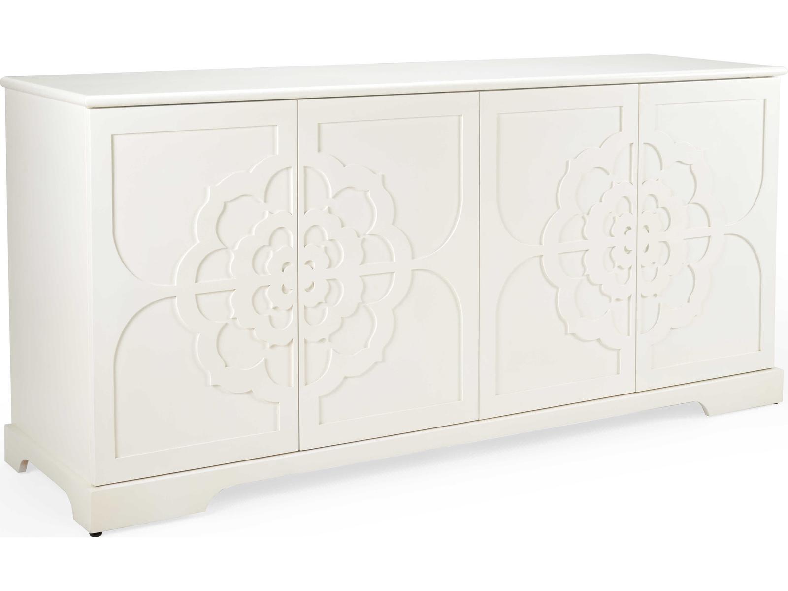 Dickinson White Buffet Cabinet with Geometric Trellis Overlay