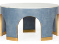 Elizabeth Wicker Aqueduct Round Marble Blue White Cocktail Table -