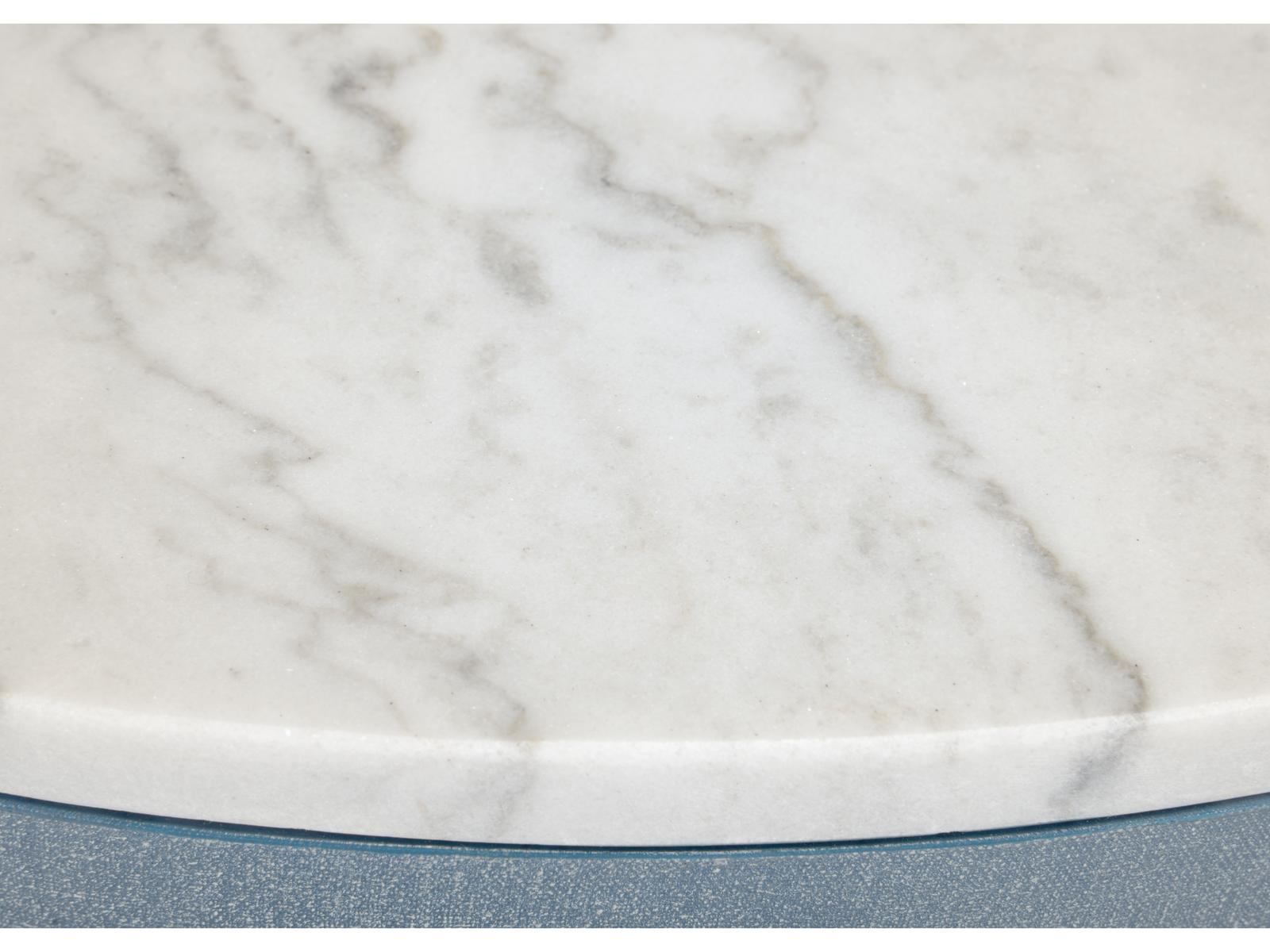 Elizabeth Wicker Aqueduct Round Marble Blue White Cocktail Table -