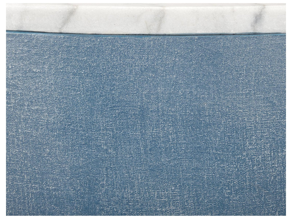 Elizabeth Wicker Aqueduct Round Marble Blue White End Table -