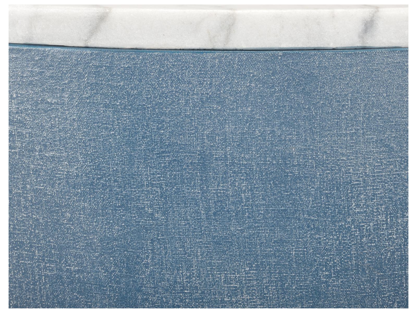 Elizabeth Wicker Aqueduct Round Marble Blue White End Table -