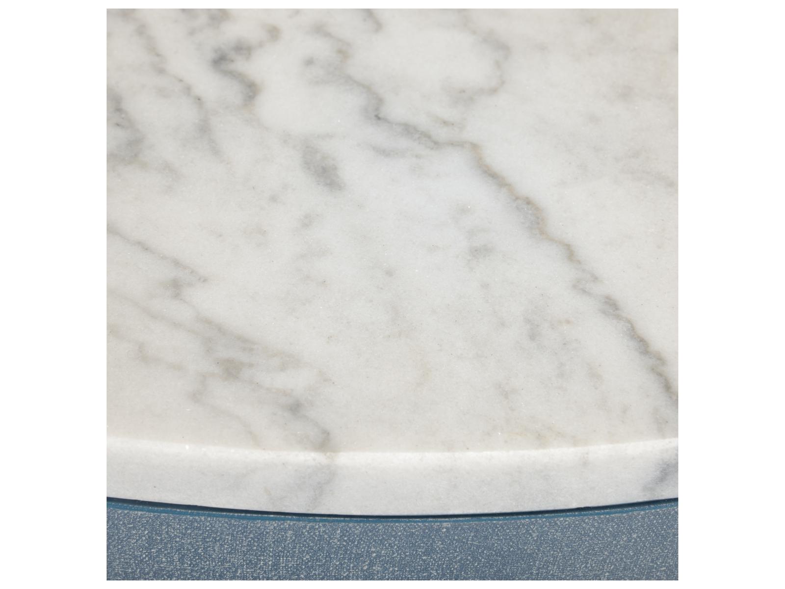 Elizabeth Wicker Aqueduct Round Marble Blue White End Table -