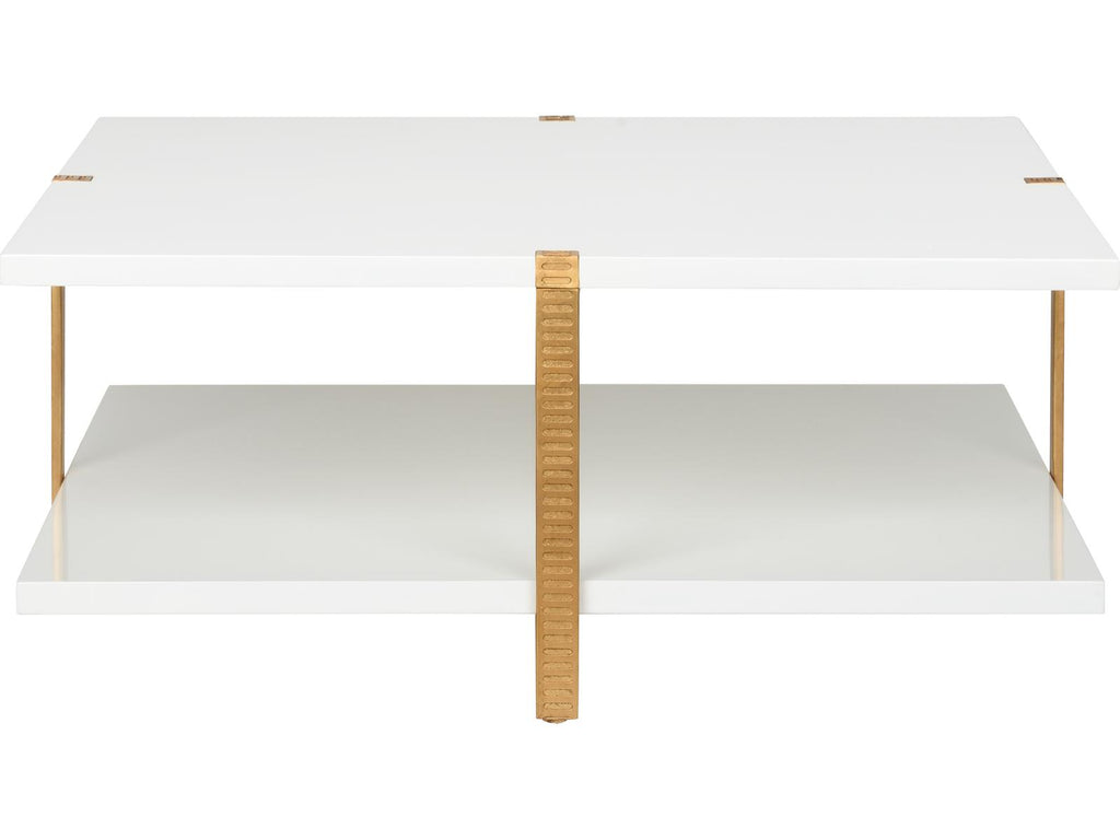 Elizabeth Wicker Ribbed Square Wood White antique Gold Leaf Cocktail Table