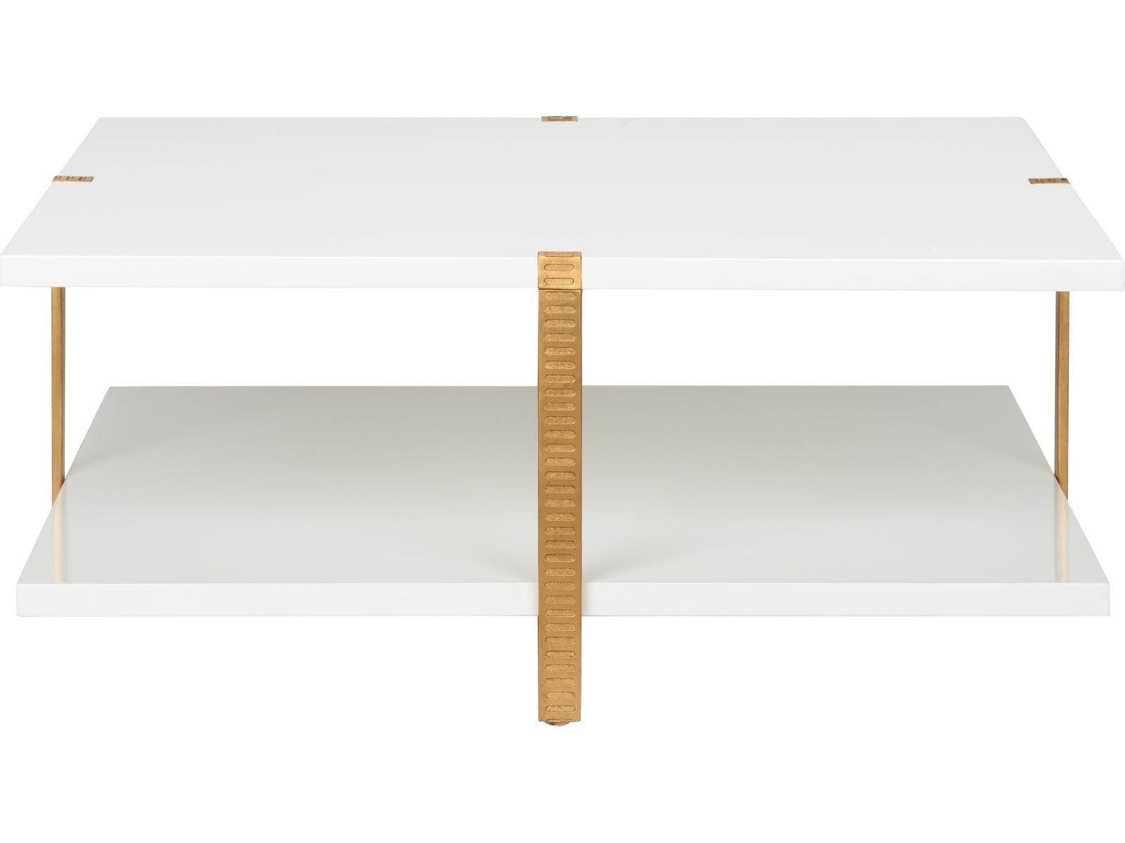 Elizabeth Wicker Ribbed Square Wood White antique Gold Leaf Cocktail Table