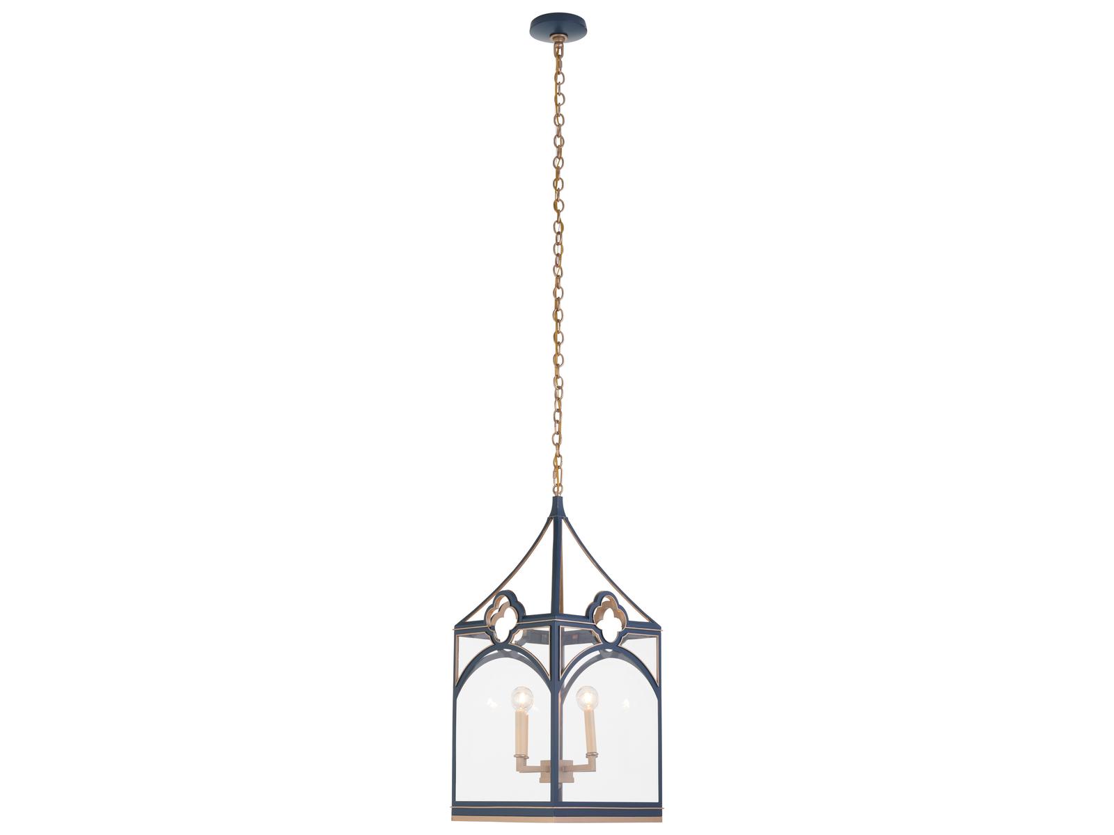 Chelsea House Quatrefoil Navy and Gold 4-Light Lantern Chandelier