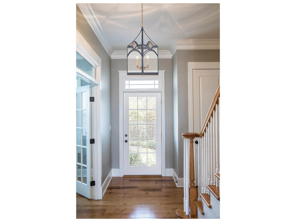 Chelsea House Quatrefoil Navy and Gold 4-Light Lantern Chandelier