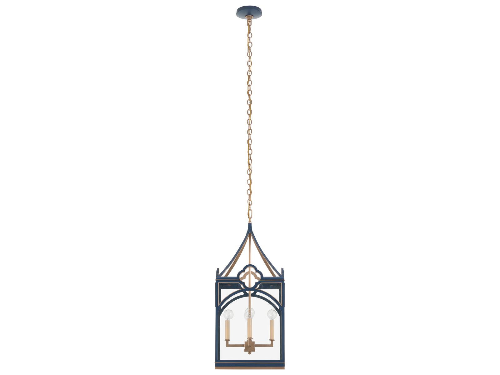 Chelsea House Quatrefoil Navy and Gold 4-Light Lantern Chandelier