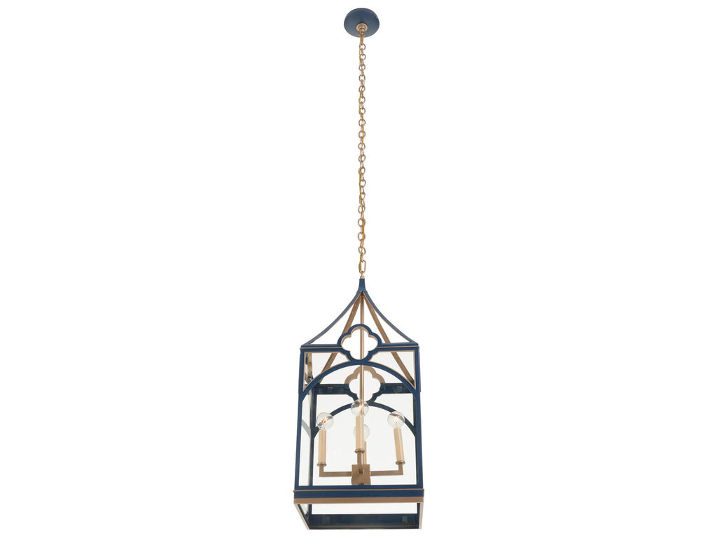 Chelsea House Quatrefoil Navy and Gold 4-Light Lantern Chandelier