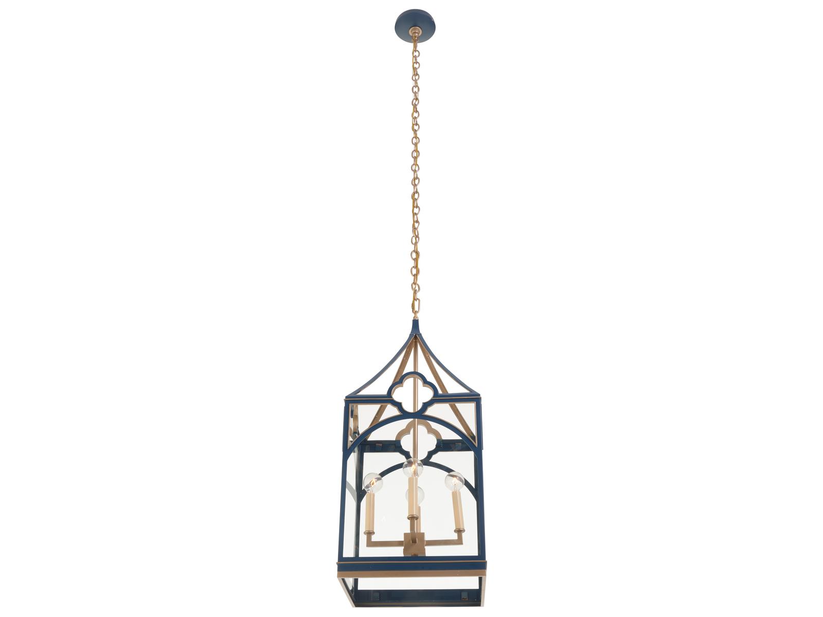 Chelsea House Quatrefoil Navy and Gold 4-Light Lantern Chandelier