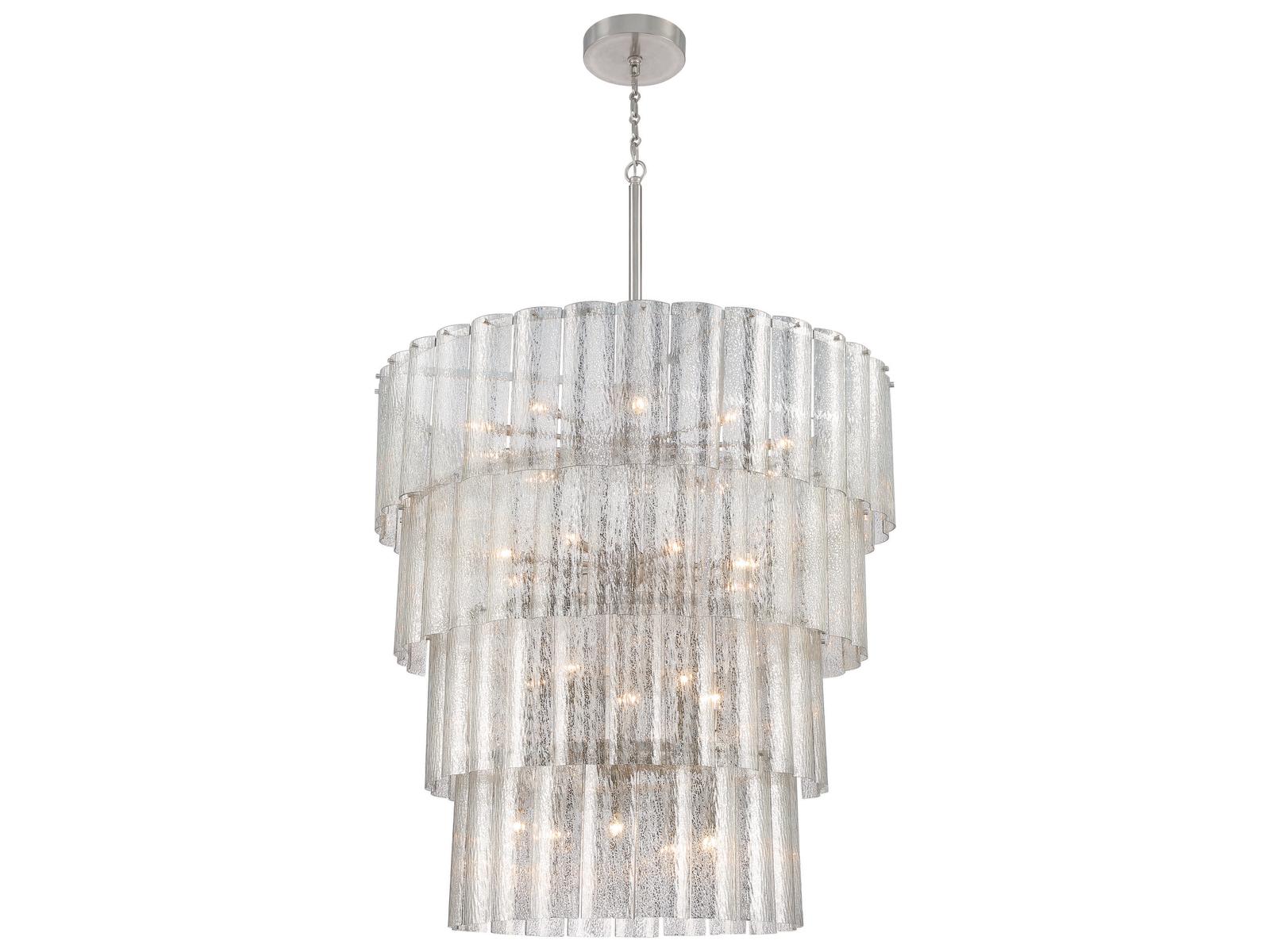 Craftmade Museo 28-Light Tiered Chandelier in Brushed Polished Nickel with Mercury Glass