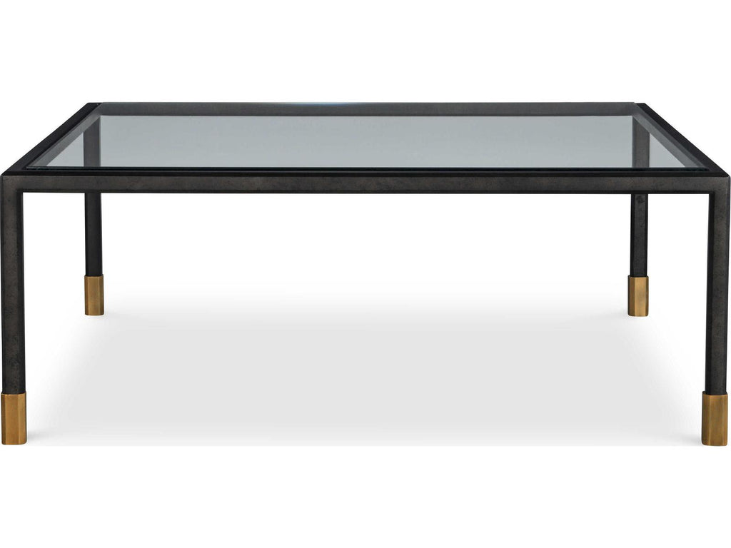 Jennings Square Coffee Table Tempered Glass with Bronze Metal and Brass Trim