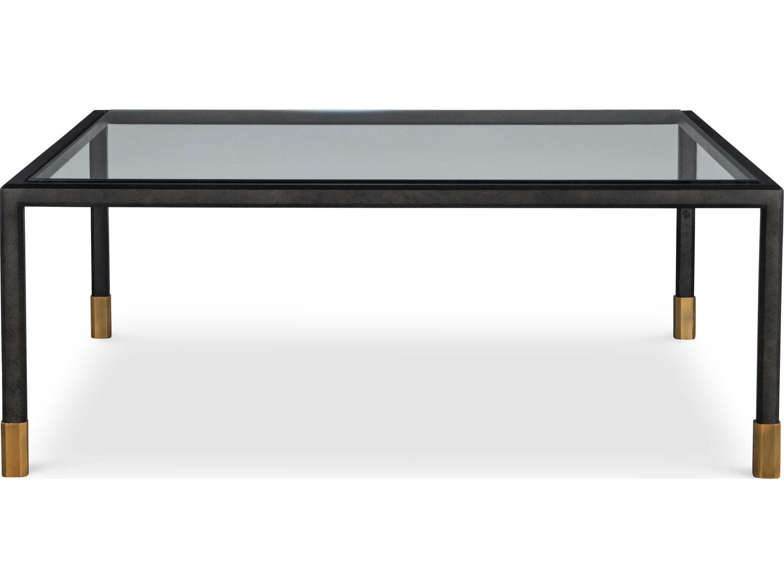 Jennings Square Coffee Table Tempered Glass with Bronze Metal and Brass Trim