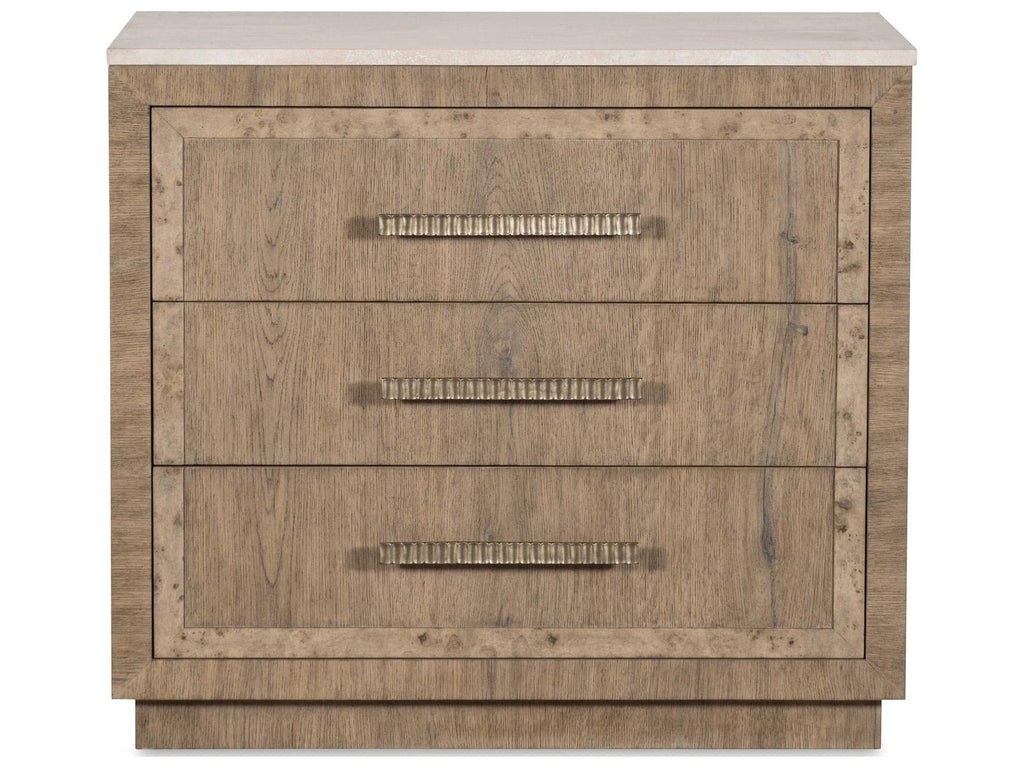 Monterey 3-Drawer Nightstand with Travertine Top in Hawthorne Light