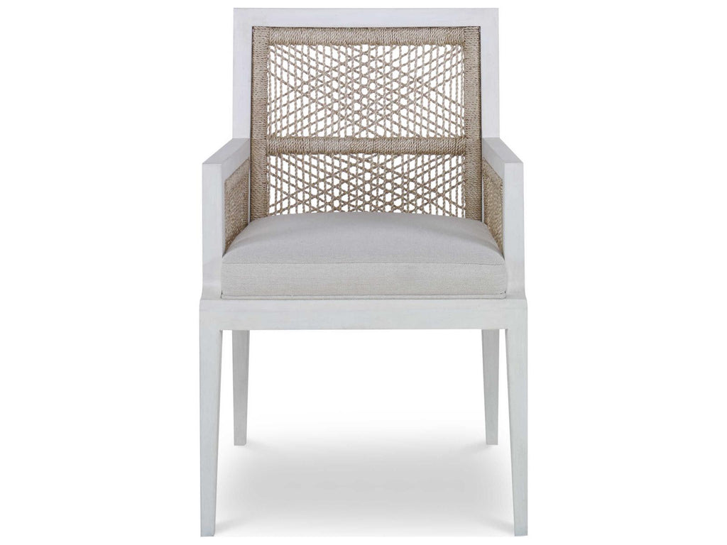 Curate Hardwood White Upholstered Arm Dining Chair