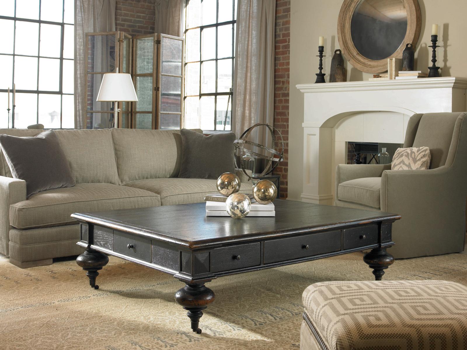 Monarch Grand Oak Coffee Table with 5 Drawers and Casters