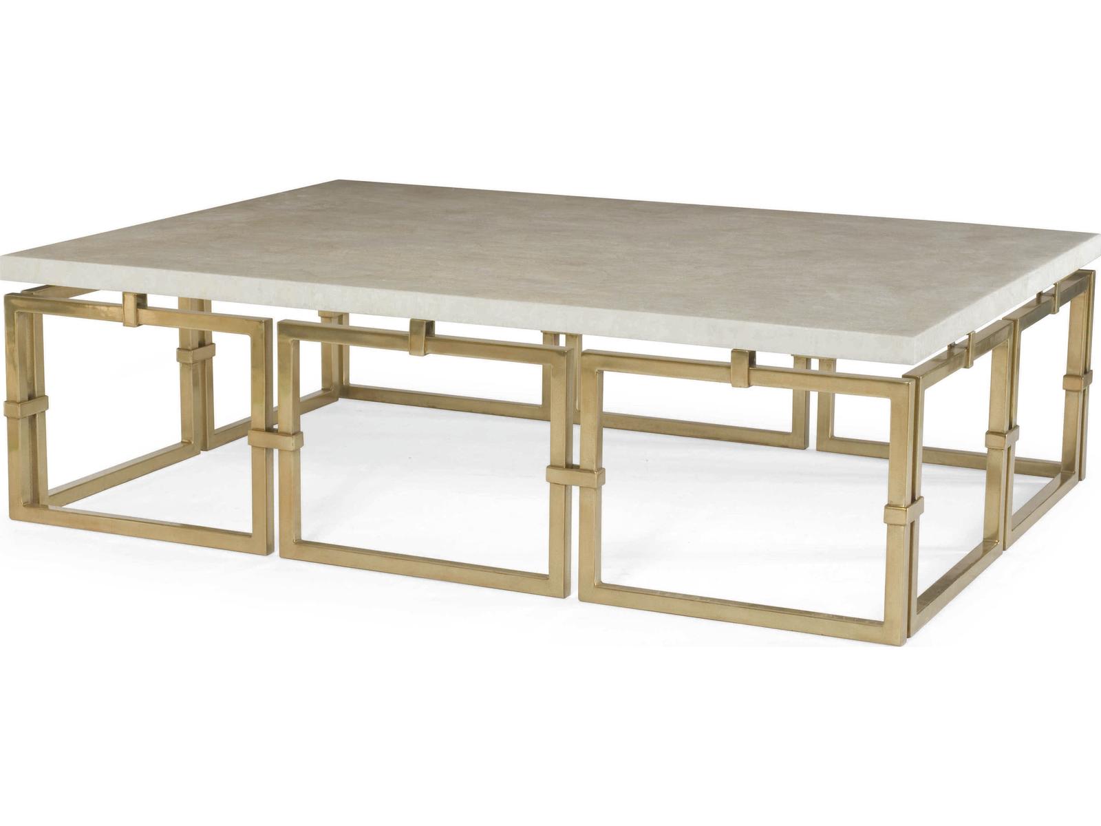 Grand Tour Links Rectangle Coffee Table in Brass and Crystal Stone Quartz