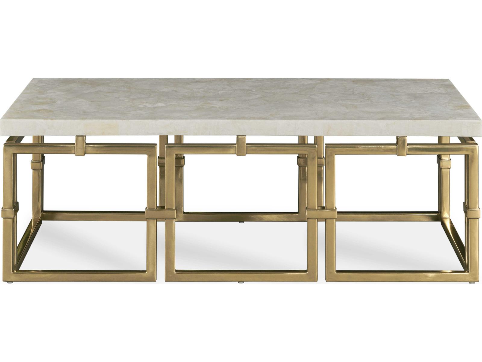 Grand Tour Rectangular Coffee Table in Crystal Stone and Antique Brass