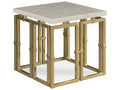 Grand Tour Links Round Chairside Table with Brass and Quartz Top