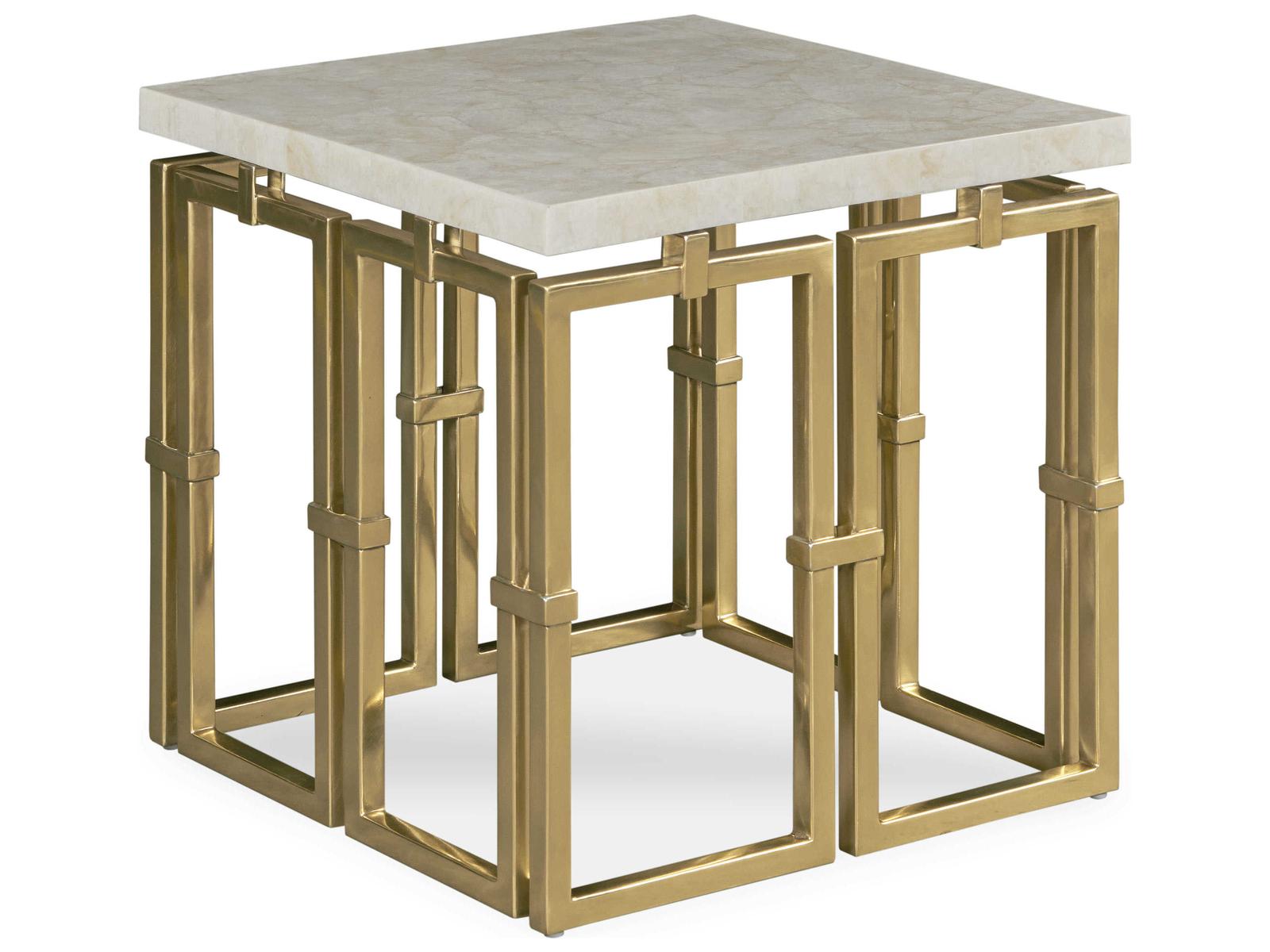 Grand Tour Links Round Chairside Table with Brass and Quartz Top