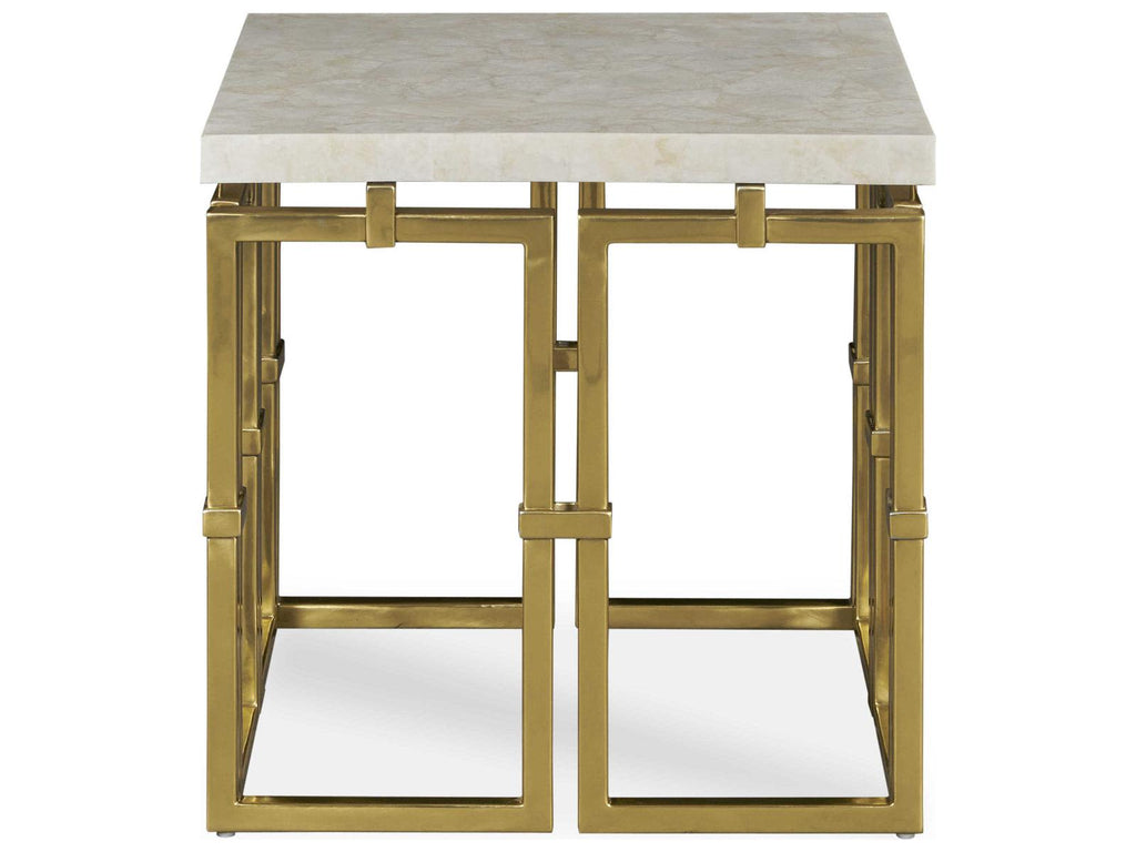 Grand Tour Links Round Chairside Table with Brass and Quartz Top
