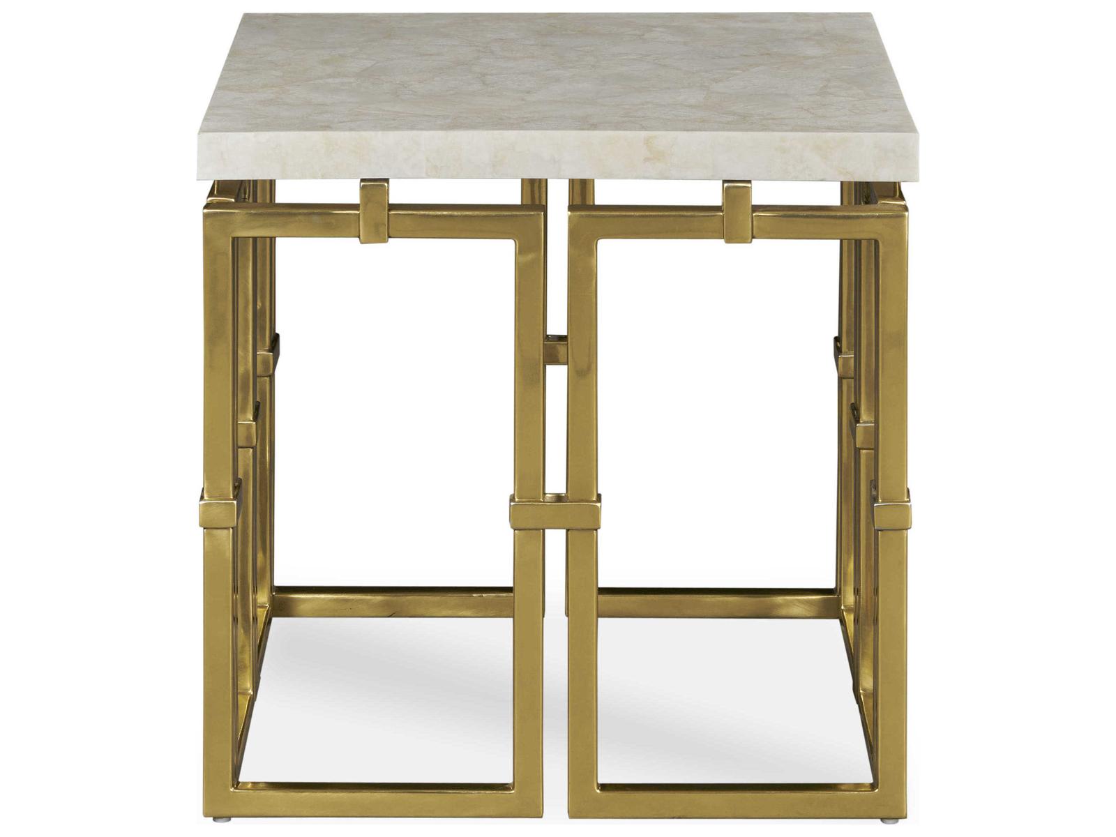 Grand Tour Links Round Chairside Table with Brass and Quartz Top