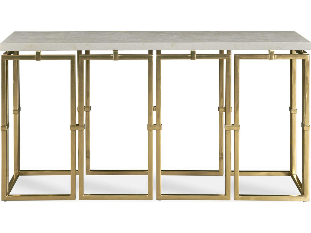 Grand Tour Links Console Table with Crystal Stone and Antique Brass