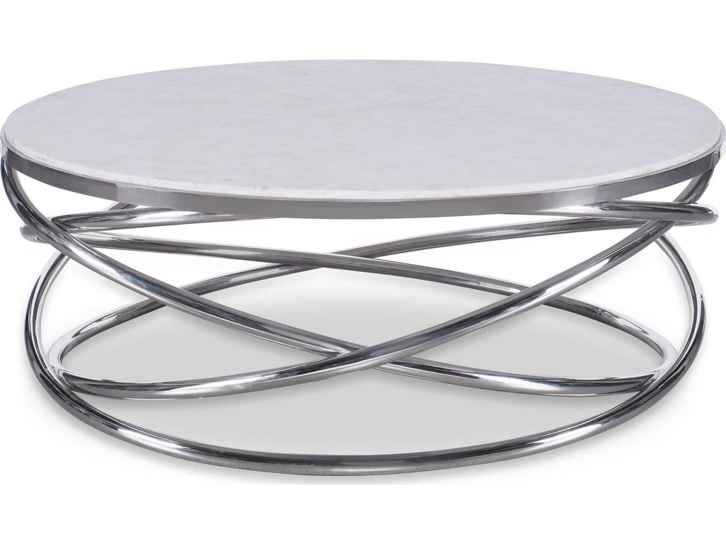 Equinox Round Coffee Table in Polished Nickel and Crystal Stone