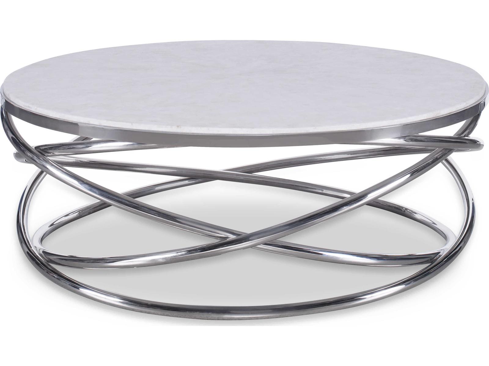 Equinox Round Coffee Table in Polished Nickel and Crystal Stone
