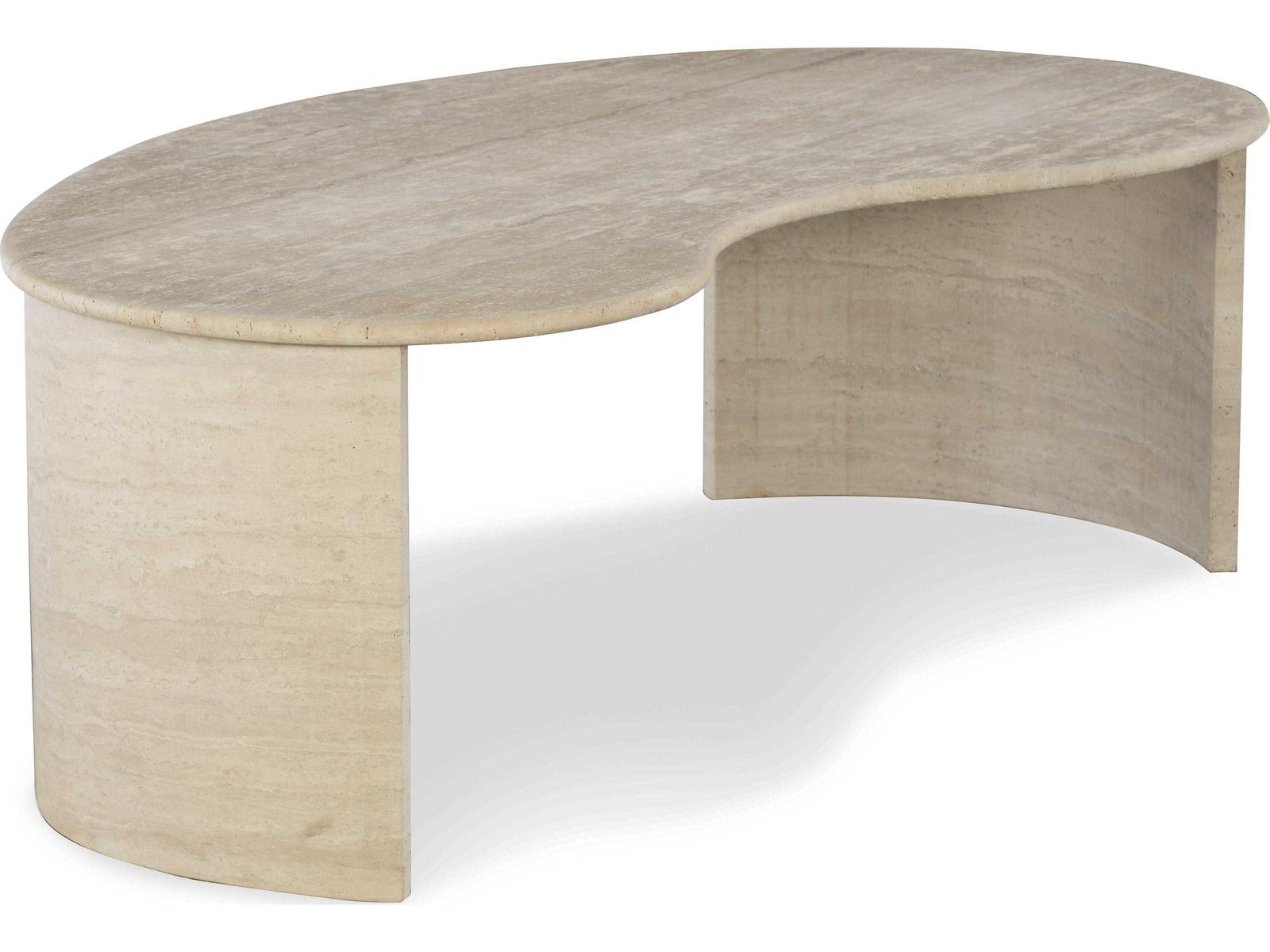 Anders Kidney Bean Coffee Table in Almond Travertine Stone