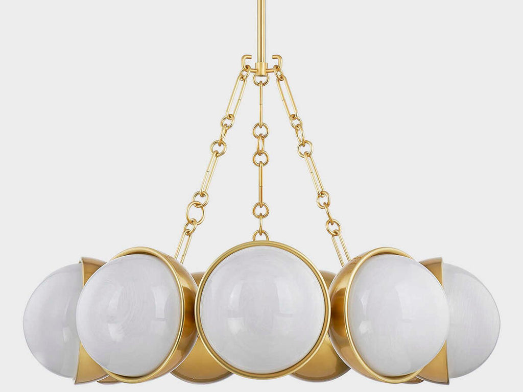 Corbett Lighting Althea 9-Light Chandelier in Vintage Polished Brass with Cloud Glass