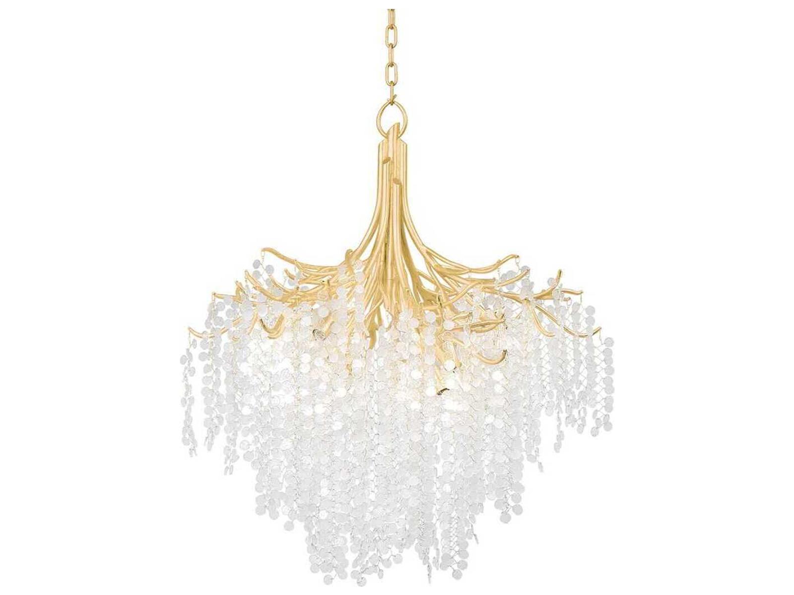 Corbett Lighting 9-Light Genoa Chandelier in Gold Leaf with Glass Drops