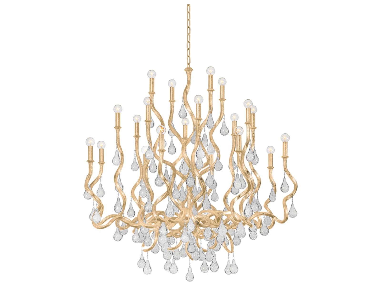 Corbett Lighting 20-Light Aveline Chandelier in Gold Leaf with Crystal