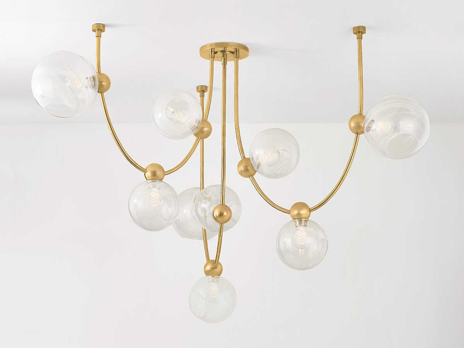 Corbett Lighting 9-Light Astraia Chandelier in Vintage Brass with Remolino Blanco Glass