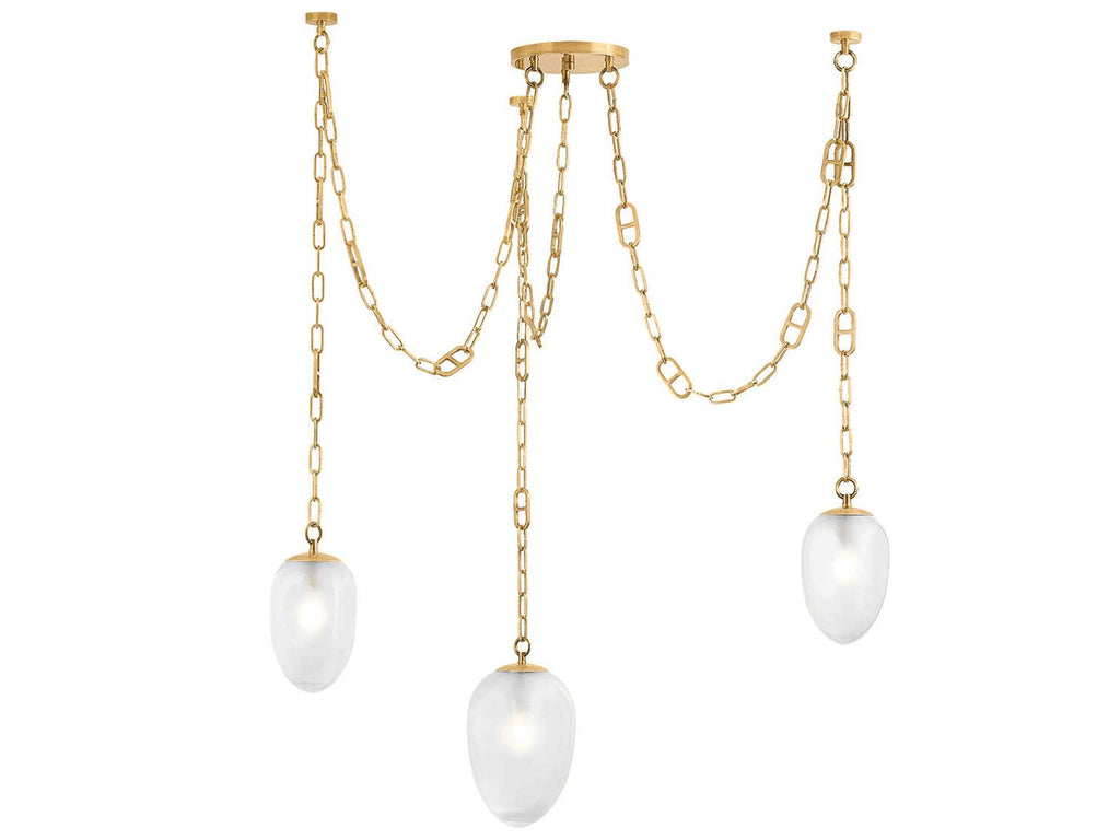 Corbett Lighting Daith 3-Light Chandelier in Vintage Brass with Etched Glass Shades