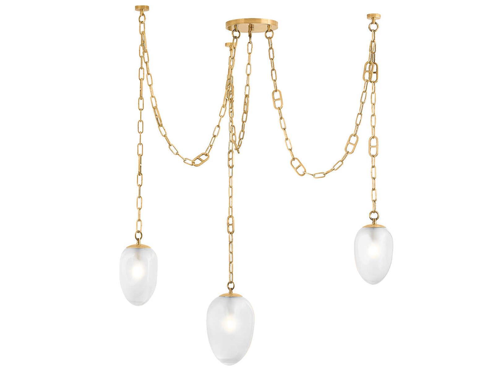 Corbett Lighting Daith 3-Light Chandelier in Vintage Brass with Etched Glass Shades