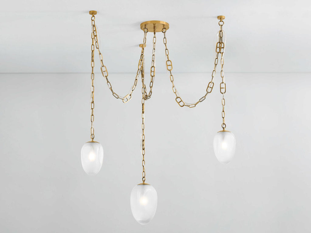 Corbett Lighting Daith 3-Light Chandelier in Vintage Brass with Etched Glass Shades