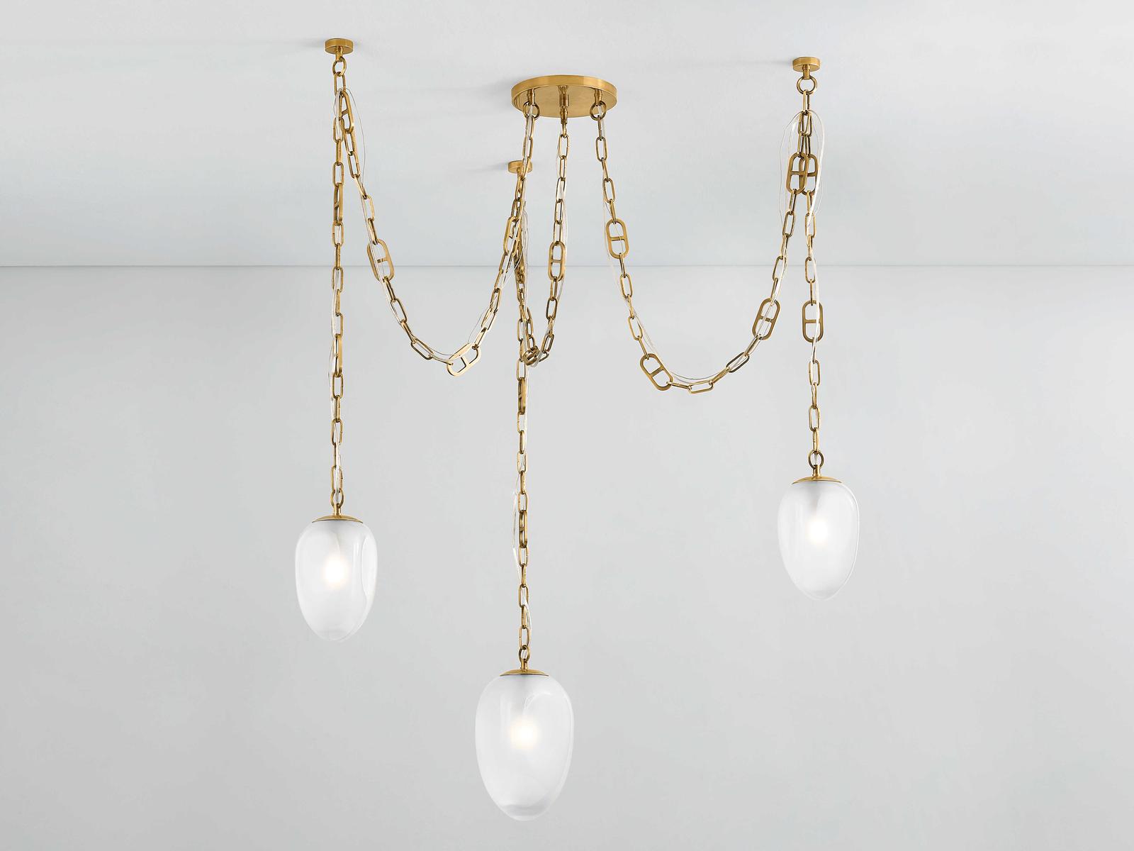 Corbett Lighting Daith 3-Light Chandelier in Vintage Brass with Etched Glass Shades