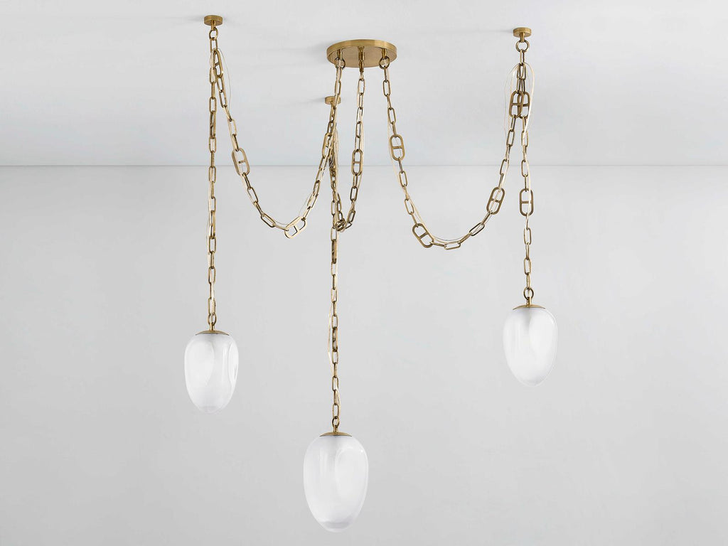 Corbett Lighting Daith 3-Light Chandelier in Vintage Brass with Etched Glass Shades