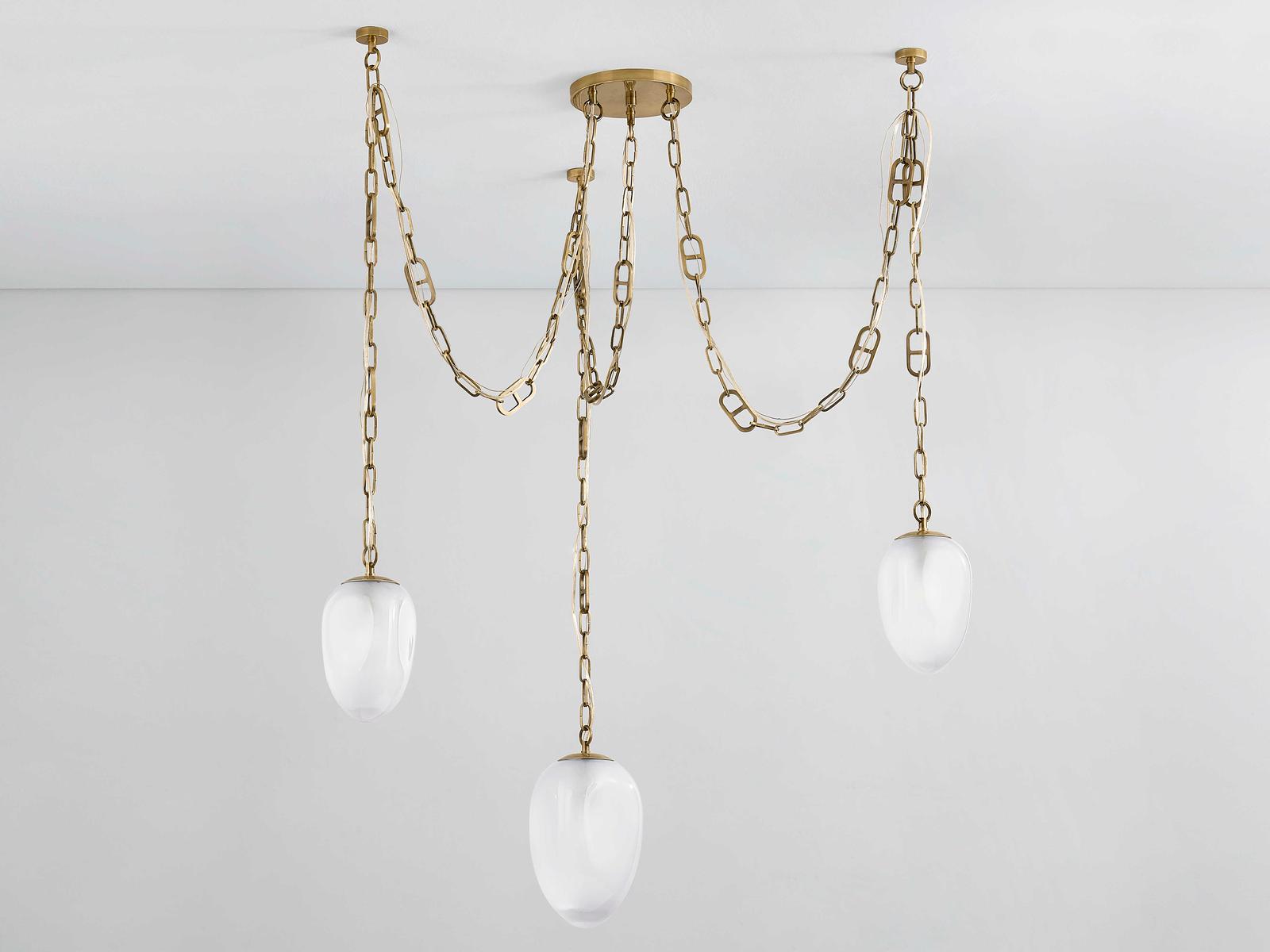 Corbett Lighting Daith 3-Light Chandelier in Vintage Brass with Etched Glass Shades