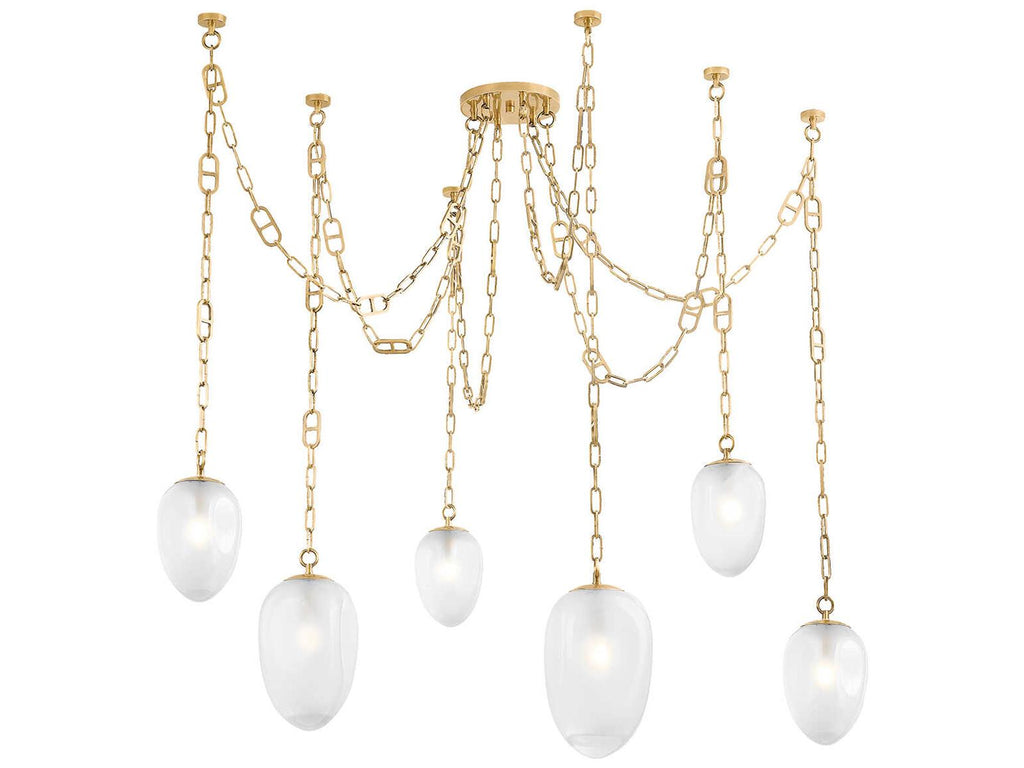 Corbett Lighting 6-Light Daith Chandelier in Vintage Brass with Etched Glass Shades