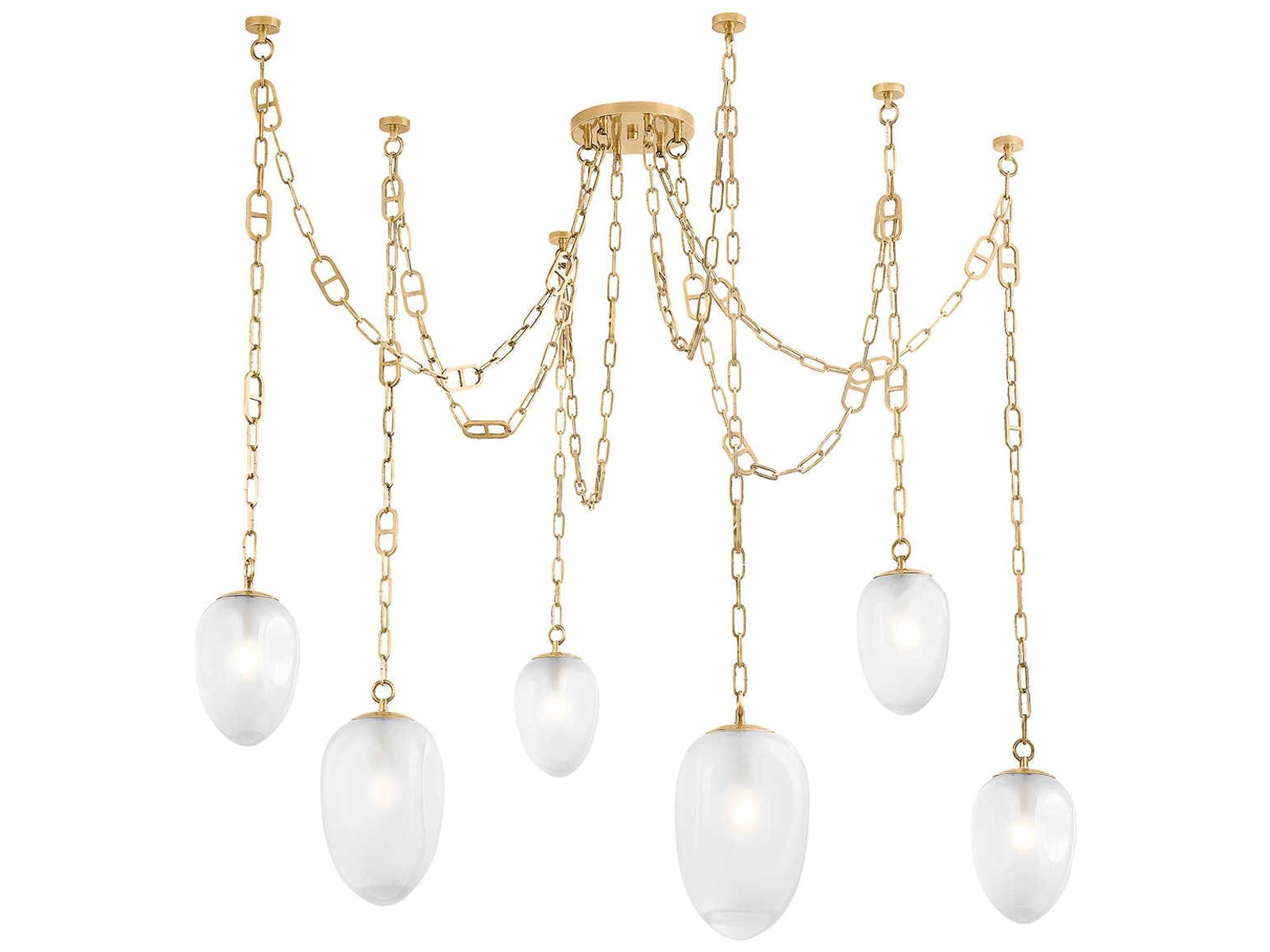 Corbett Lighting 6-Light Daith Chandelier in Vintage Brass with Etched Glass Shades
